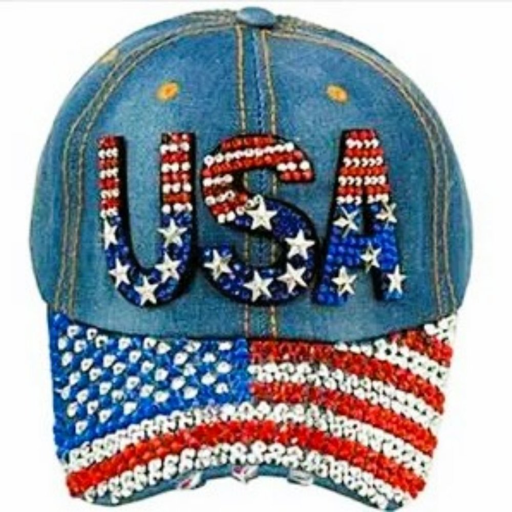 Ladies Rhinestone  U.S.A. Baseball Hat